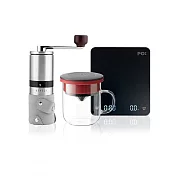 【PO:Selected】丹麥手沖咖啡三件組(電子秤/玻璃杯350ml-共4色/咖啡磨2.0) 黑紅