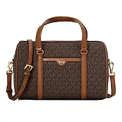 MICHAEL KORS 滿版LOGO拼接皮革兩用包-咖啡駝