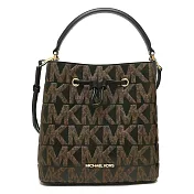 MICHAEL KORS 浮雕LOGO皮革大水桶包-咖黑