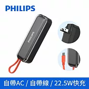 【Philips飛利浦】22.5W AC自帶Type-C線行動電源 DLP5201C 百搭黑