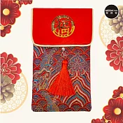 摩達客◉春節開運招財◉高級綢緞直式金福字祥雲流蘇藝術紅包袋錢包/單入