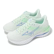 Mizuno 慢跑鞋 Wave Inspire 21 女鞋 綠藍 平織網布 波浪片 支撐 運動鞋 美津濃 J1GD2544-26 24cm WHITE/GREEN