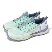 Mizuno 越野跑鞋 Wave Daichi 9 GTX 女鞋 綠 紫 防水 緩衝 黃金大底 運動鞋 美津濃 J1GK2556-22 26cm WHITE/GREEN