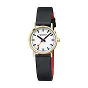 Mondaine 瑞士國鐵Classic Vegan葡萄皮革金框腕錶 黑色 / 658310SBBV / 30mm -  黑色