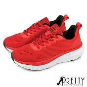 【Pretty】男女 運動鞋 休閒鞋 健走鞋 輕量 彈力 厚底 EU39 紅色