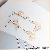 『坂井.亞希子』花飛蝶舞櫻花蝴蝶垂墜珍珠造型耳環 -單一款式