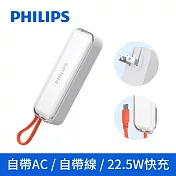 PHILIPS 飛利浦 DLP5201C 旅充式 22.5W 自帶Type-C線行動電源 (3色任選) 白色