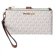 MICHAEL KORS 滿版LOGO防刮皮革雙層長夾-香草白