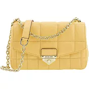 MICHAEL KORS 翻蓋格紋皮革斜背條包-鵝黃色