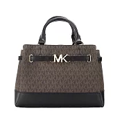 MICHAEL KORS 滿版LOGO拼接皮革兩用包-咖啡黑