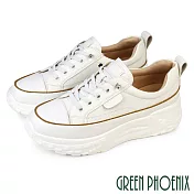 【GREEN PHOENIX】女 休閒鞋 懶人鞋 真皮 顯瘦 輕量 厚底 鬆糕 免綁鞋帶 EU36 白色