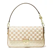 MICHAEL KORS 拼接皮革格子翻蓋兩用包-白卡其