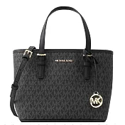MICHAEL KORS 滿版Logo帆布拼接皮革托特包-黑灰