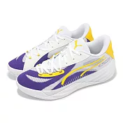 Puma 籃球鞋 All-Pro Nitro LA 男鞋 白 紫 黃 湖人隊 編織 緩衝 氮氣中底 運動鞋 31189901