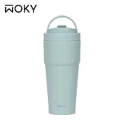 【WOKY 沃廚】–[●●]渾圓杯-手提雙層陶瓷款750ml(附矽膠粗吸管) 水淺綠