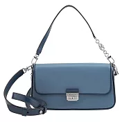 MICHAEL KORS 素面皮革翻蓋斜背包-莫蘭迪藍