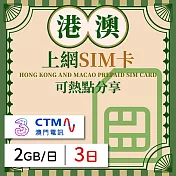 【無限全球通GLOBAL WiFi】港澳上網SIM卡 3日方案 每日2GB降速吃到飽 港澳網絡卡 4G高速上網SIM卡