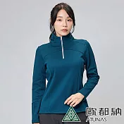 【ATUNAS 歐都納】女款SOLAR-FLEECE刷毛長袖立領拉鍊衫/POLO衫/大尺碼A1PS2336W- XL 藍綠
