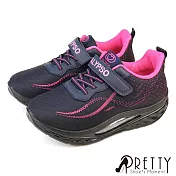 【Pretty】女 休閒鞋 運動鞋 沾黏 彈力氣墊 輕量厚底 JP23.5 深藍色