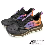 【Pretty】男 運動鞋 休閒鞋 輕量 潮鞋 潮流 綁帶 厚底 爆米花底 EU40 黑色