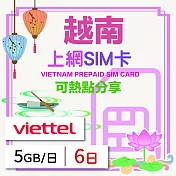 【無限全球通GLOBAL WiFi】越南上網SIM卡 6日方案 每日5GB降速吃到飽 越南網絡卡 4G高速上網SIM卡