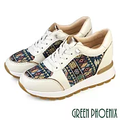 【GREEN PHOENIX】女 休閒鞋 懶人鞋 真皮 內增高 刺繡 顯瘦 輕量 免綁鞋帶 EU36 白色