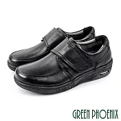 【GREEN PHOENIX】女 休閒鞋 氣墊鞋 全黑工作鞋 皮鞋 輕量 厚底 全真皮 沾黏式 EU35 黑色