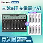 【3號充電電池套裝組】KANDO 鎳氫3號 AA充電電池 8入+ 液晶充電顯示 八槽充電器 C8 Type-C供電