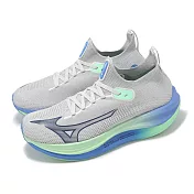 Mizuno 慢跑鞋 Neo Vista 男鞋 灰 藍綠 漸層 襪套 緩衝 針織 波浪片 運動鞋 美津濃 J1GC2434-51