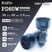 KooPin 極速60W 雙孔PD+QC 工業風 車用充電器(Type-C/USB-A)