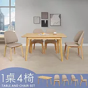 Homelike 喜家居130cm實木餐桌椅組(一桌四椅)(2312-32)