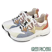 【GREEN PHOENIX】女 運動鞋 休閒鞋 磁石震動 輕量厚底 真皮 會呼吸的鞋 EU36 白色