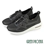 【GREEN PHOENIX】女 運動鞋 氣墊鞋 懶人鞋 健走鞋 休閒鞋 輕量 厚底 彈力 透氣 襪套式 EU35 黑色