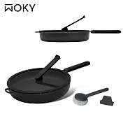 【WOKY 沃廚】恰恰鍋28CM淺煎鍋組(含集水器+鍋刷)