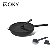 【WOKY 沃廚】恰恰鍋28CM平煎鍋組(含集水器+鍋刷)