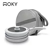 【WOKY 沃廚】塔塔鍋 22CM鈦陶瓷不沾鍋-3鍋7件組(可拆把手/平底鍋/煎鍋/炒鍋/湯鍋)附收納袋 霧灰色