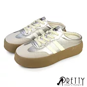 【Pretty】女 穆勒鞋 德訓鞋 包頭拖鞋 懶人拖鞋 半拖鞋 厚底 復古 EU36 銀色