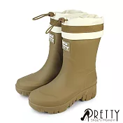 【Pretty】女 雨靴 雨鞋 防水靴 防水鞋 中筒 EU36 綠色
