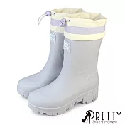 【Pretty】女 雨靴 雨鞋 防水靴 防水鞋 中筒 EU37 芋色