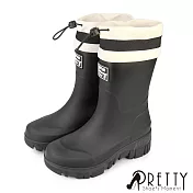 【Pretty】女 雨靴 雨鞋 防水靴 防水鞋 中筒 EU36 黑色
