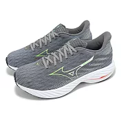 Mizuno 慢跑鞋 Wave Rider 28 男鞋 灰 綠 支撐 波浪片 回彈 運動鞋 美津濃 J1GC2403-52 28cm GREY/GREEN