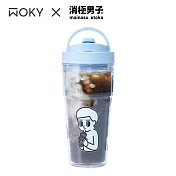 【WOKY 沃廚】消極男子聯名 –[●●]渾圓又又杯 Ecozen雙層純透750ml(附彈跳吸管) 蘇打