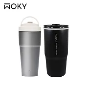 【WOKY 沃廚】純鈦Ti渾圓杯770ml 隨行抗熱款+真瓷冰壩杯800ML 770橡白+800霧黑