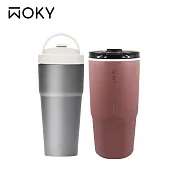 【WOKY 沃廚】純鈦Ti渾圓杯770ml 隨行抗熱款+真瓷冰壩杯800ML 770橡白+800粉紅