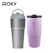 【WOKY 沃廚】純鈦Ti渾圓杯770ml 隨行抗熱款+真瓷冰壩杯800ML 770紺青藍+800紫