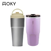 【WOKY 沃廚】純鈦Ti渾圓杯770ml 隨行抗熱款+真瓷冰壩杯800ML 770瀾沙+800紫