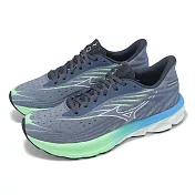 Mizuno 慢跑鞋 Wave Skyrise 6 男鞋 藍 綠 高回彈 緩衝 運動鞋 美津濃 J1GC2509-01