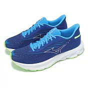 Mizuno 慢跑鞋 Wave Skyrise 6 男鞋 藍 綠 高回彈 緩衝 運動鞋 美津濃 J1GC2509-02 29cm BLUE/WHITE