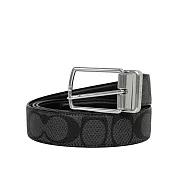 COACH CC Logo 帆布及小牛皮寬3cm雙面可用皮帶 (炭灰色/黑色)