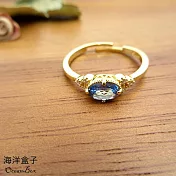 精緻璀璨鑲鑽鋯石橢圓藍鑽925純銀鍍金戒指.可調整戒圍